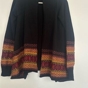Black Cardigan with Colorful Patterned Trim